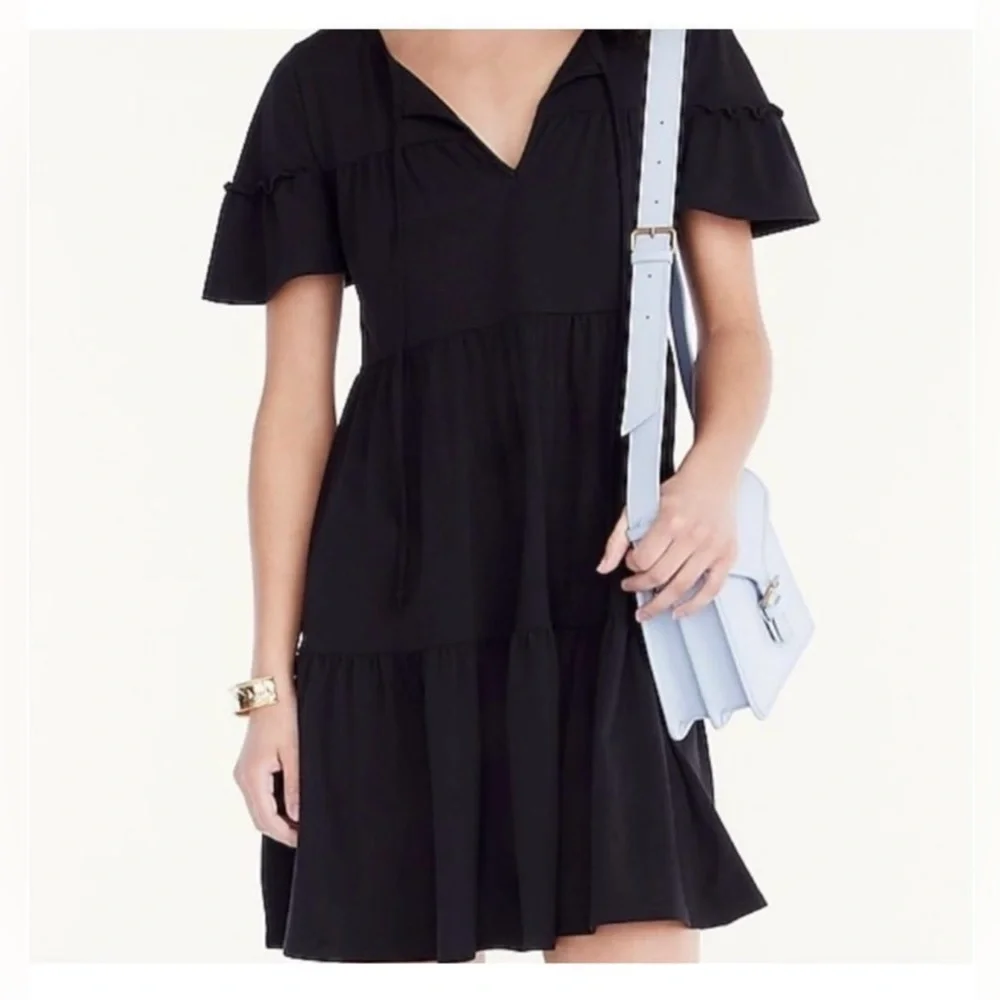 J. Crew Broken-In Jersey Knit Tiered Black Mini Dress Size XS